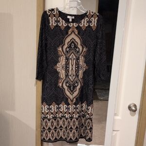 Charter Club Black Dress with Tan & Cream Paisley Motif. Mid Length